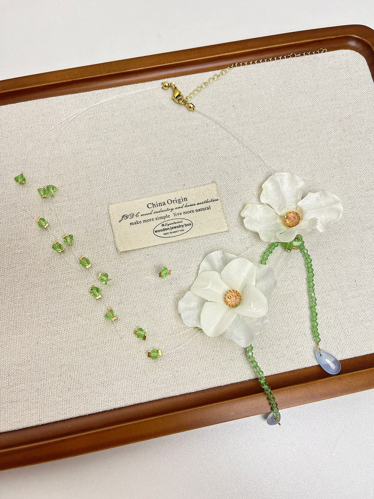 Collier Fin Fleur Perles Pendentif Goutte Vintage - Image 3