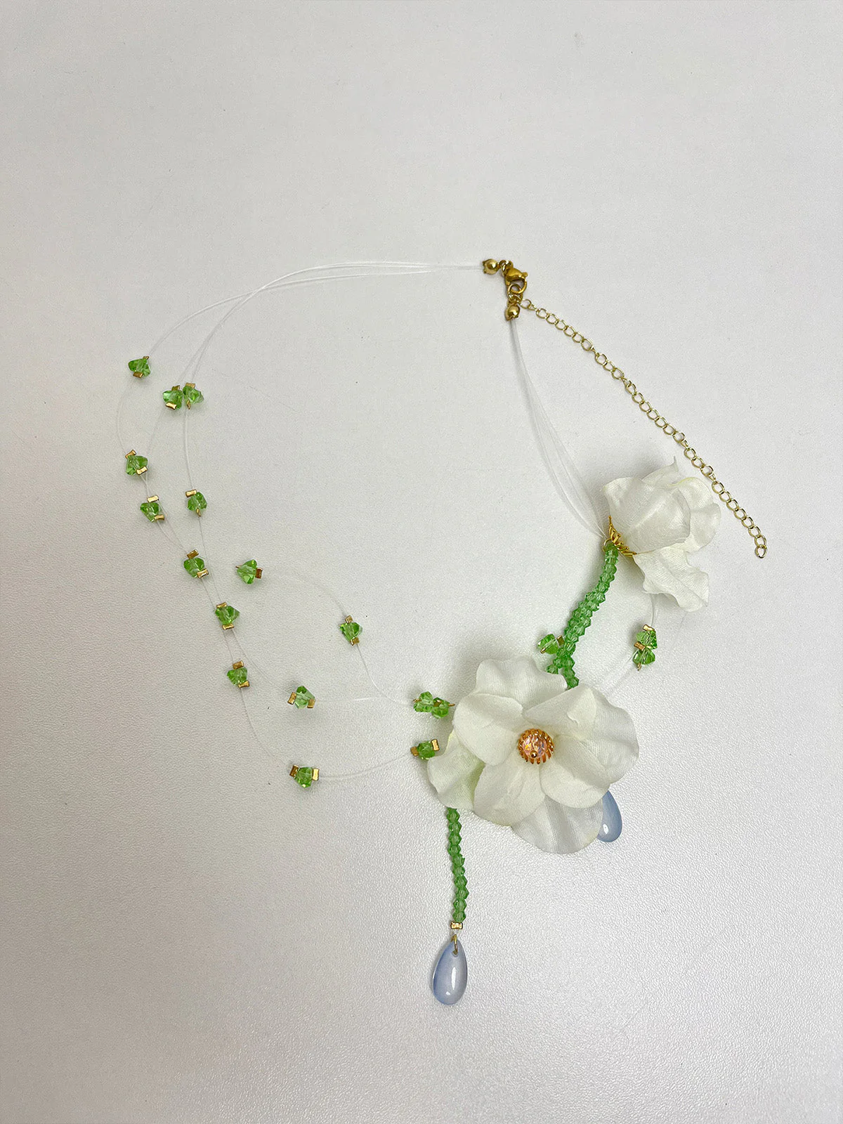 Collier Fin Fleur Perles Pendentif Goutte Vintage - Image 4