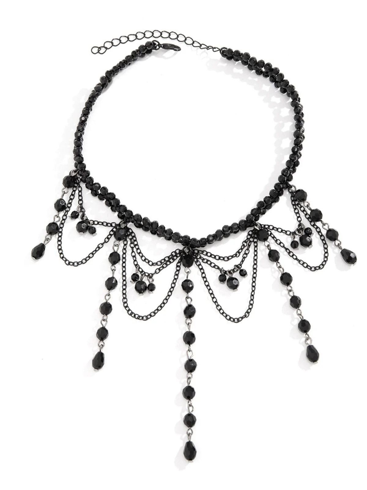 Collier pendentif gothique à pampilles en cristal artificiel noire