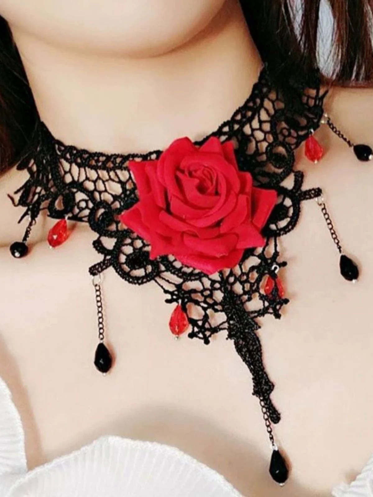 Collier ras du cou gothique avec pendentif en pierre précieuse rose 3D - Image 2