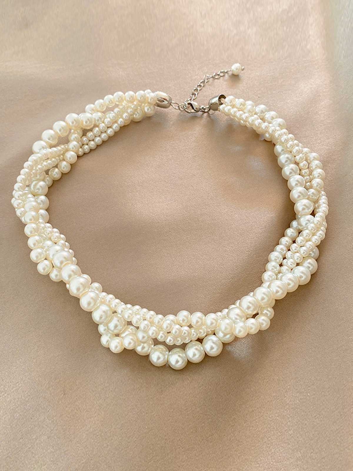 Collier rétro à pendentif de perles multi rangs - Image 2