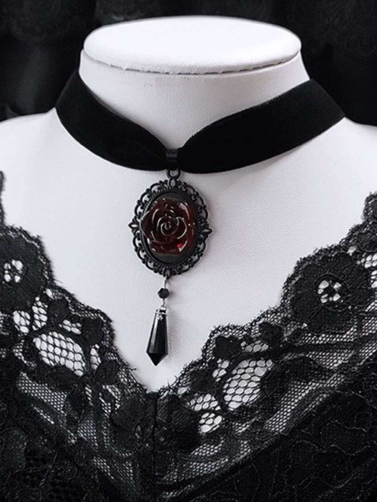 Collier rose foncé gothique victorien vintage - Image 2