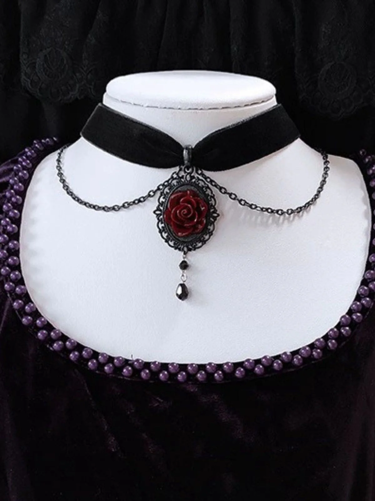 Collier rose foncé gothique victorien vintage - Image 3