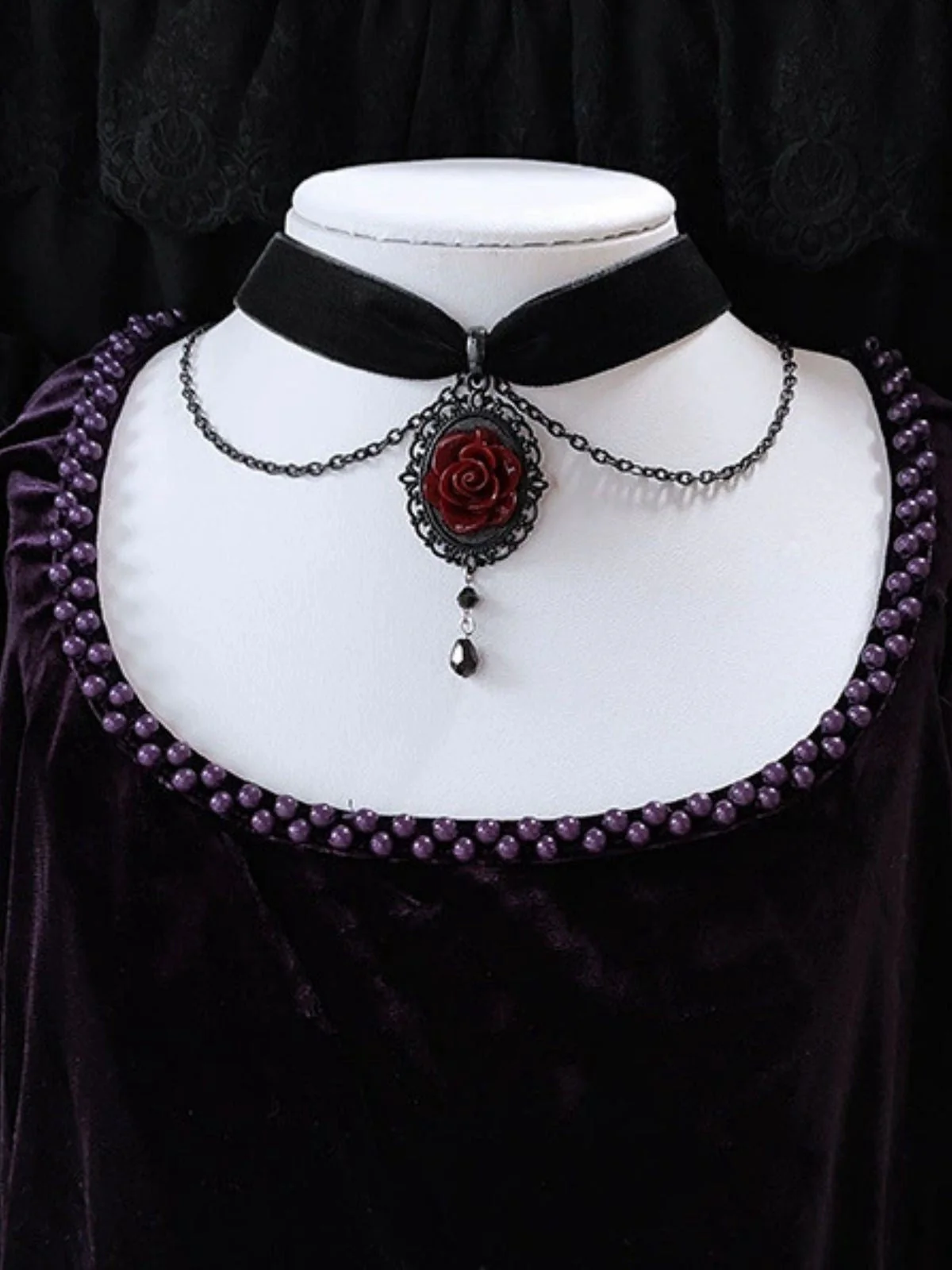 Collier rose foncé gothique victorien vintage - Image 4