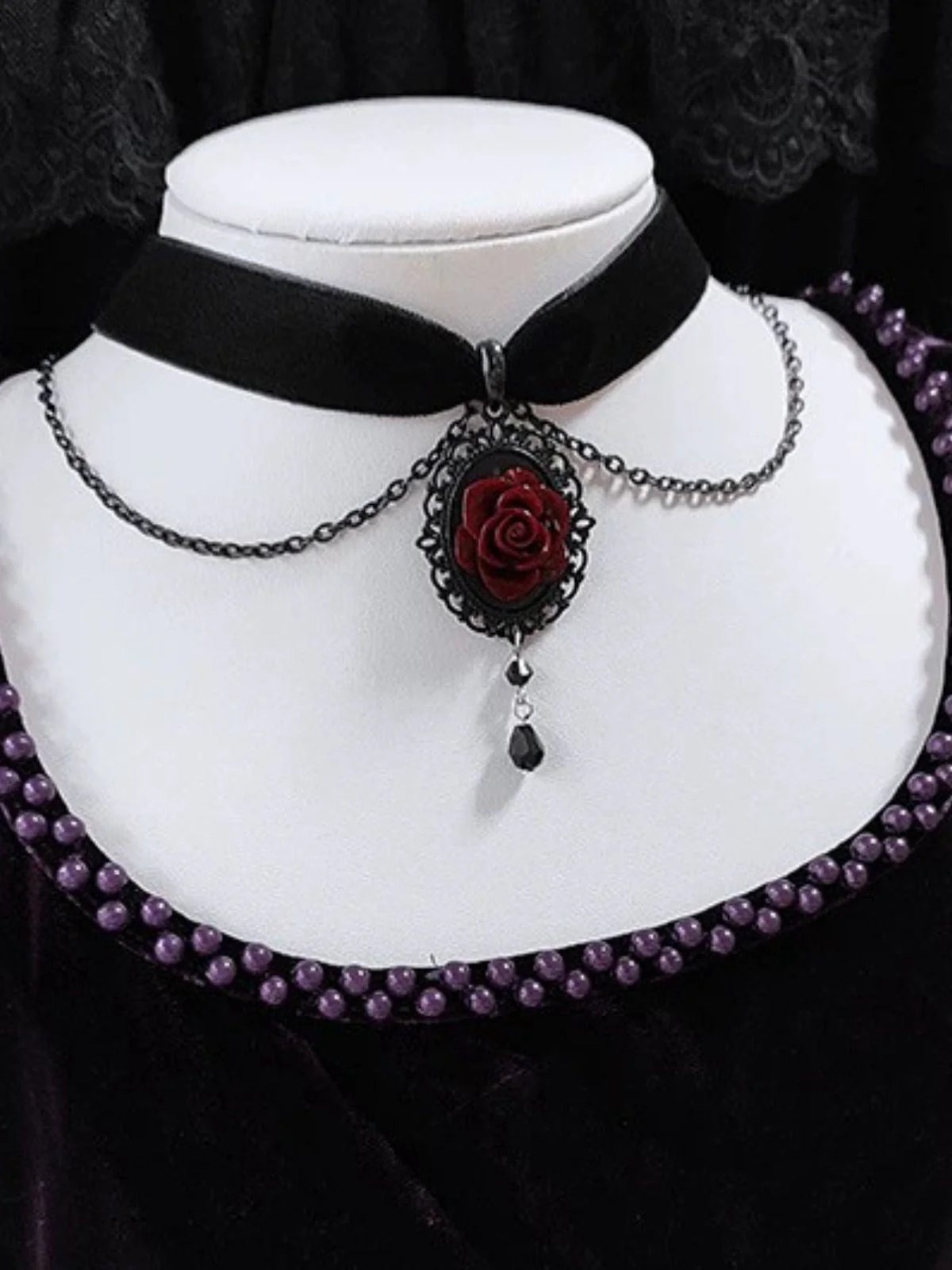 Collier rose foncé gothique victorien vintage - Image 5
