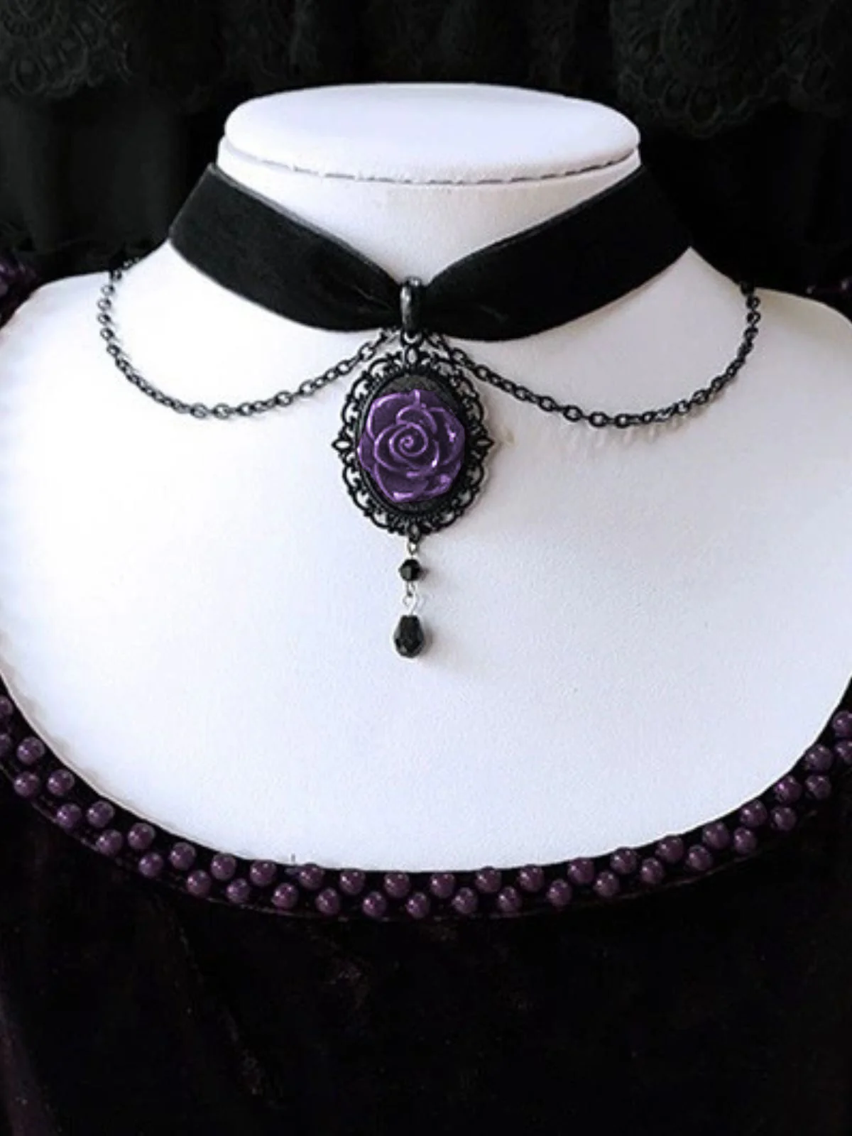 Collier rose foncé gothique victorien vintage - Image 6