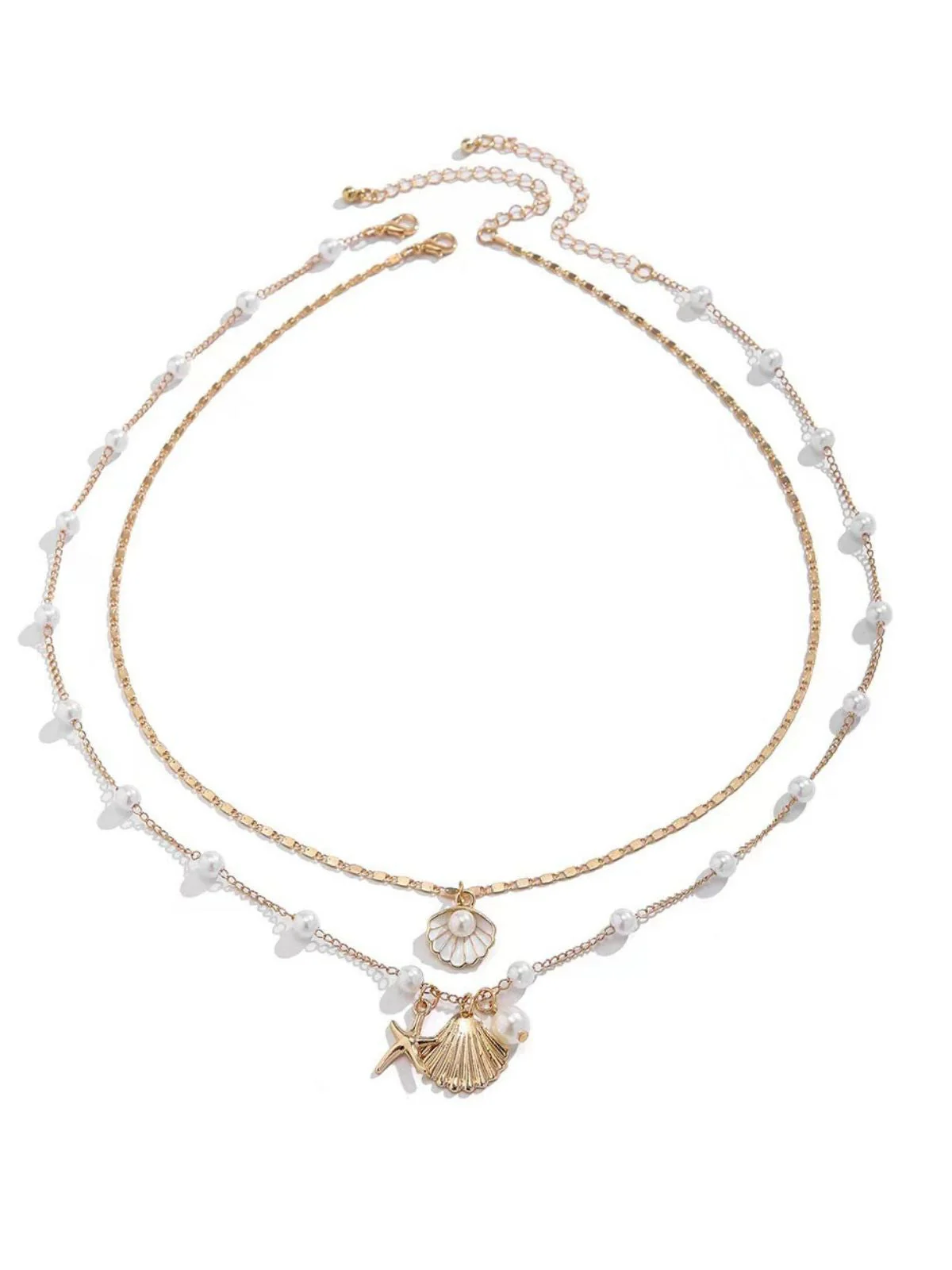 Collier superposé en coquillages perles et étoiles de mer - Image 4
