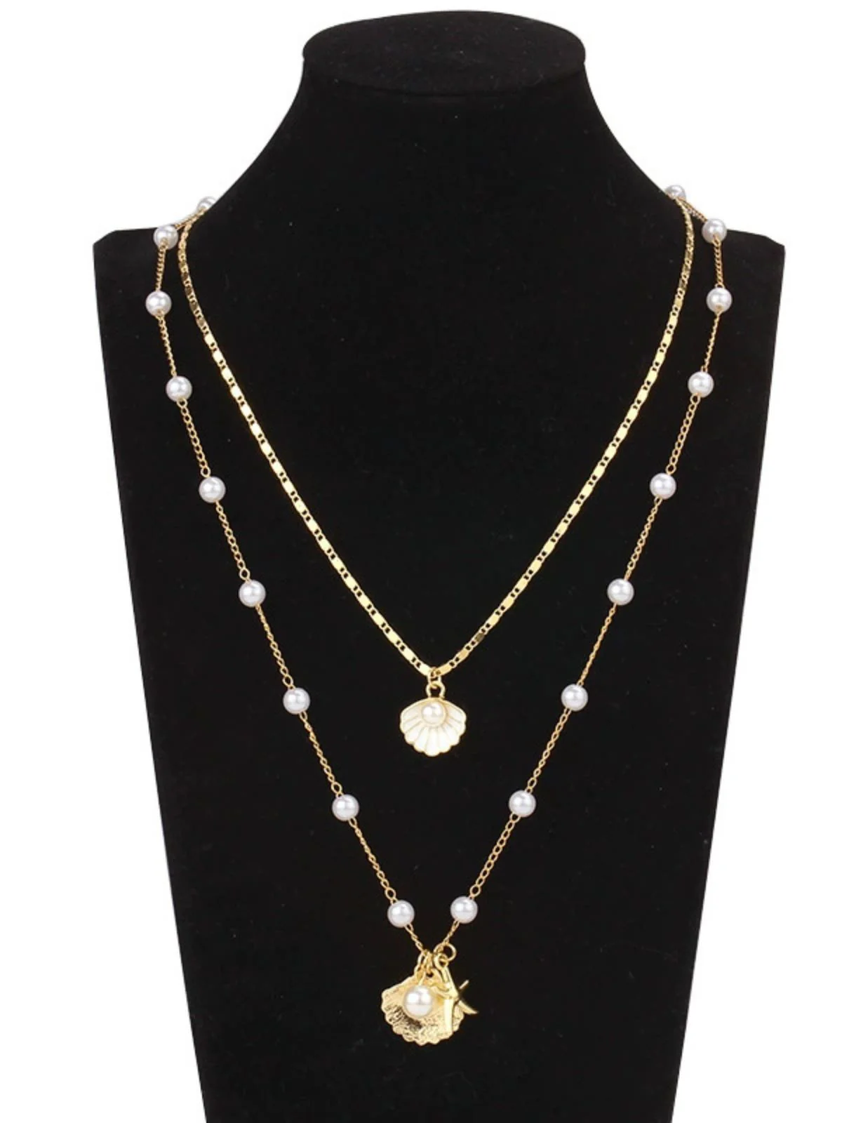 Collier superposé en coquillages perles et étoiles de mer - Image 5