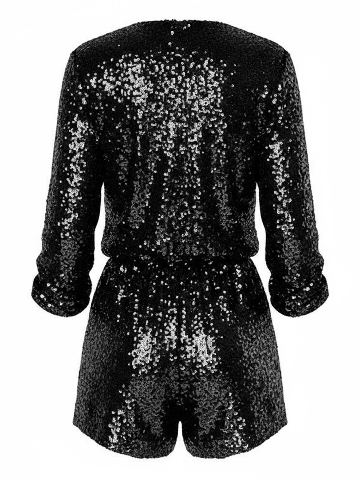 Combishort à manches longues et col en V à sequins années 1970 - Image 7