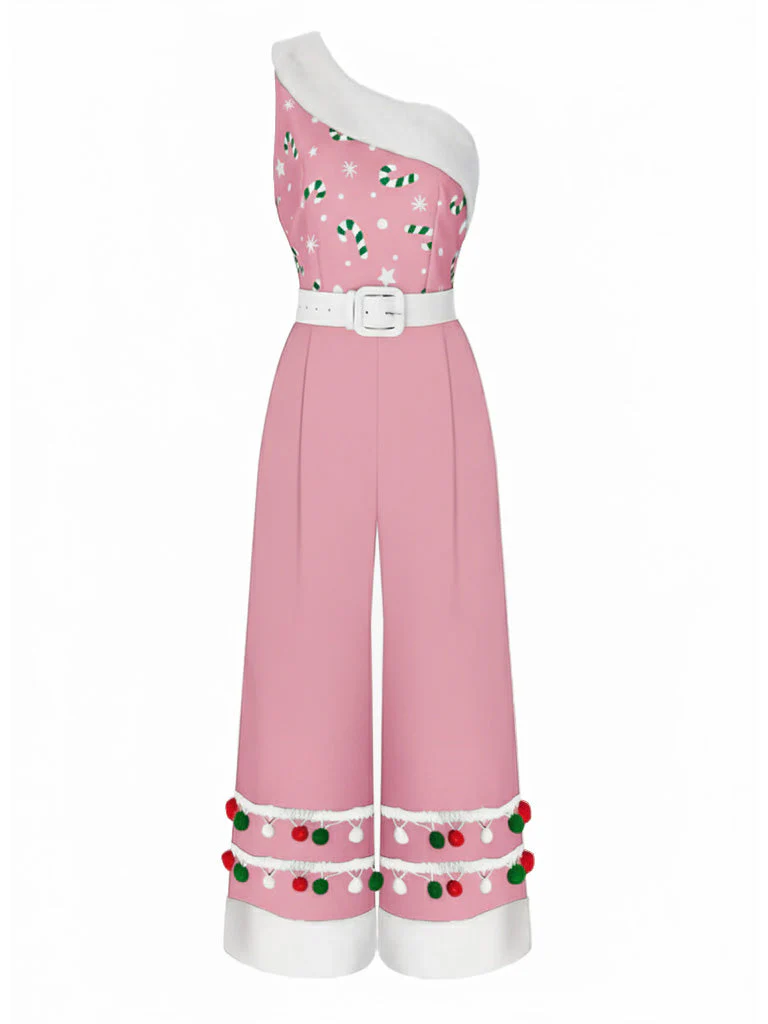 Combinaison asymétrique en patchwork de fourrure rose des années 1950