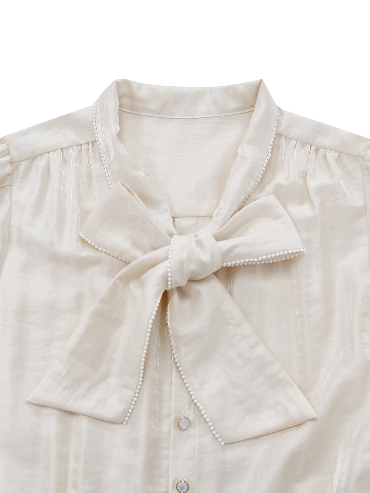 Combinaison beige patchwork col nœud et bordures perlées années 50 - Image 5