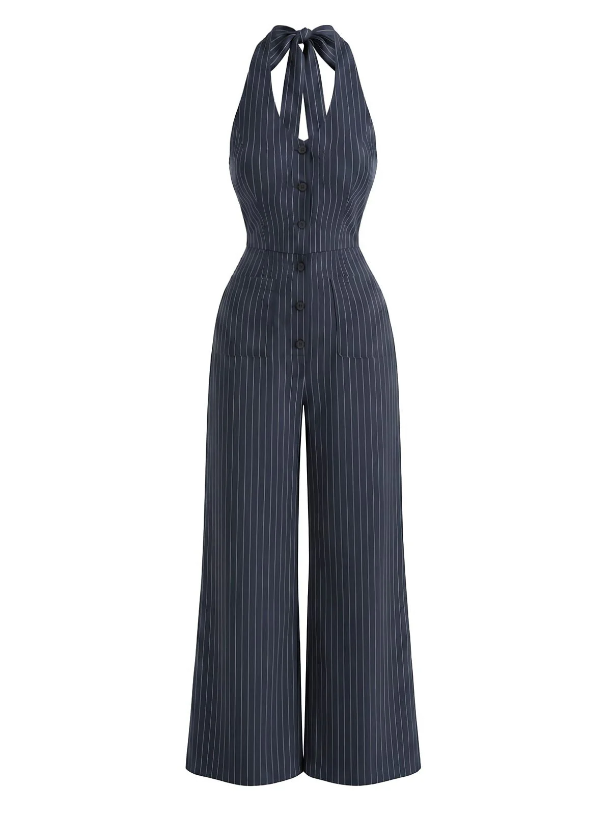 Combinaison Bleu Marine Rayée Dos Nu Années 1950 - Image 2