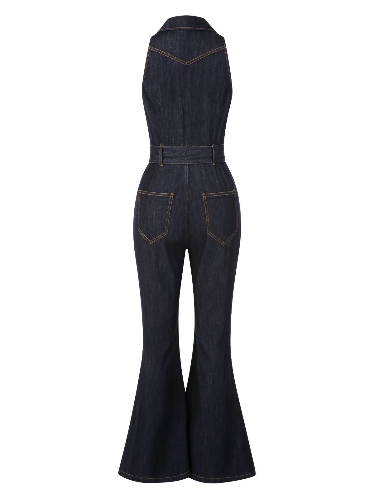 Combinaison bleue évasée en jean avec col années 1970 - Image 6