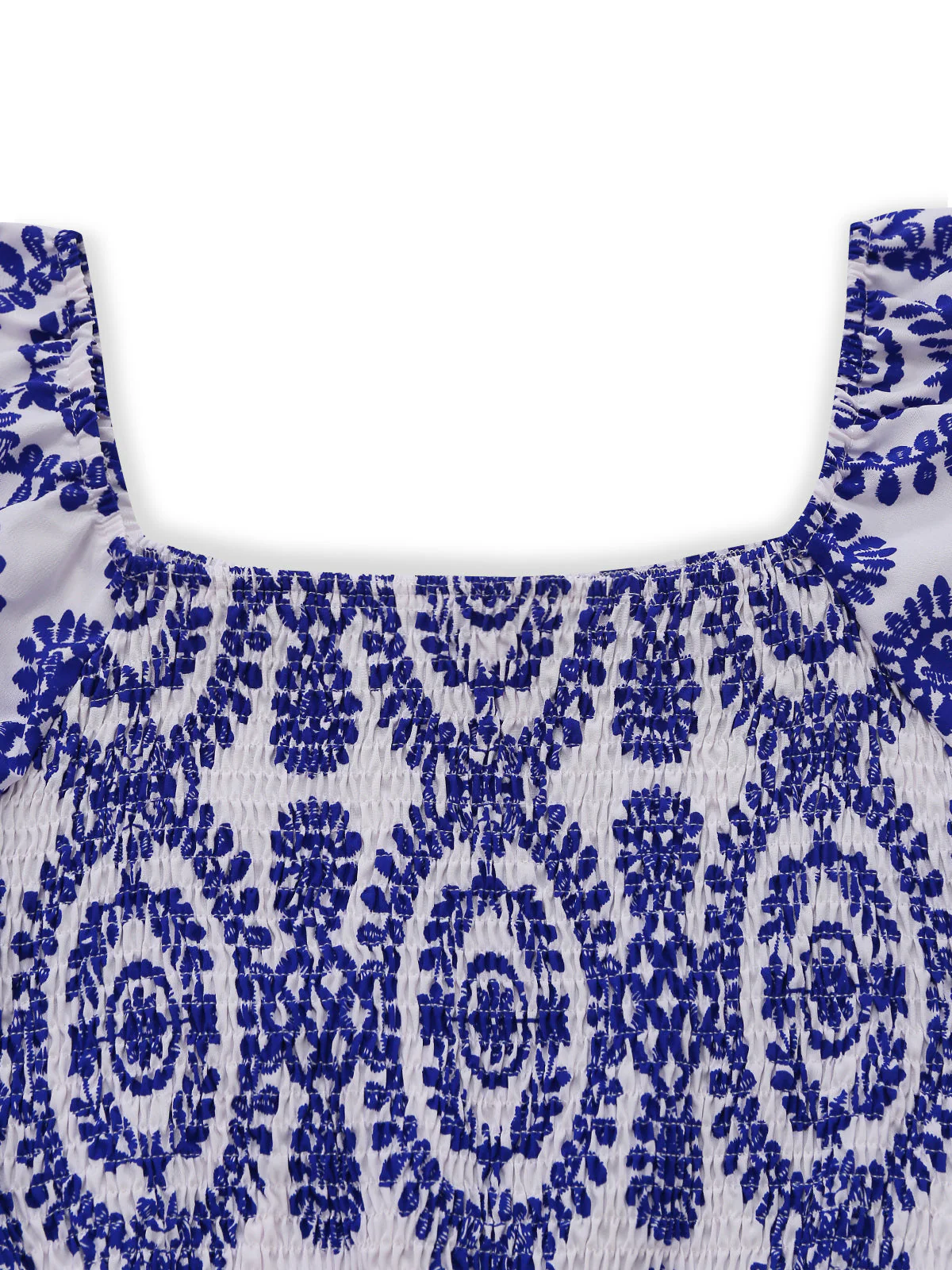 Combinaison bohème bleue motif floral encolure arrondie et manches bouffantes années 50 - Image 4