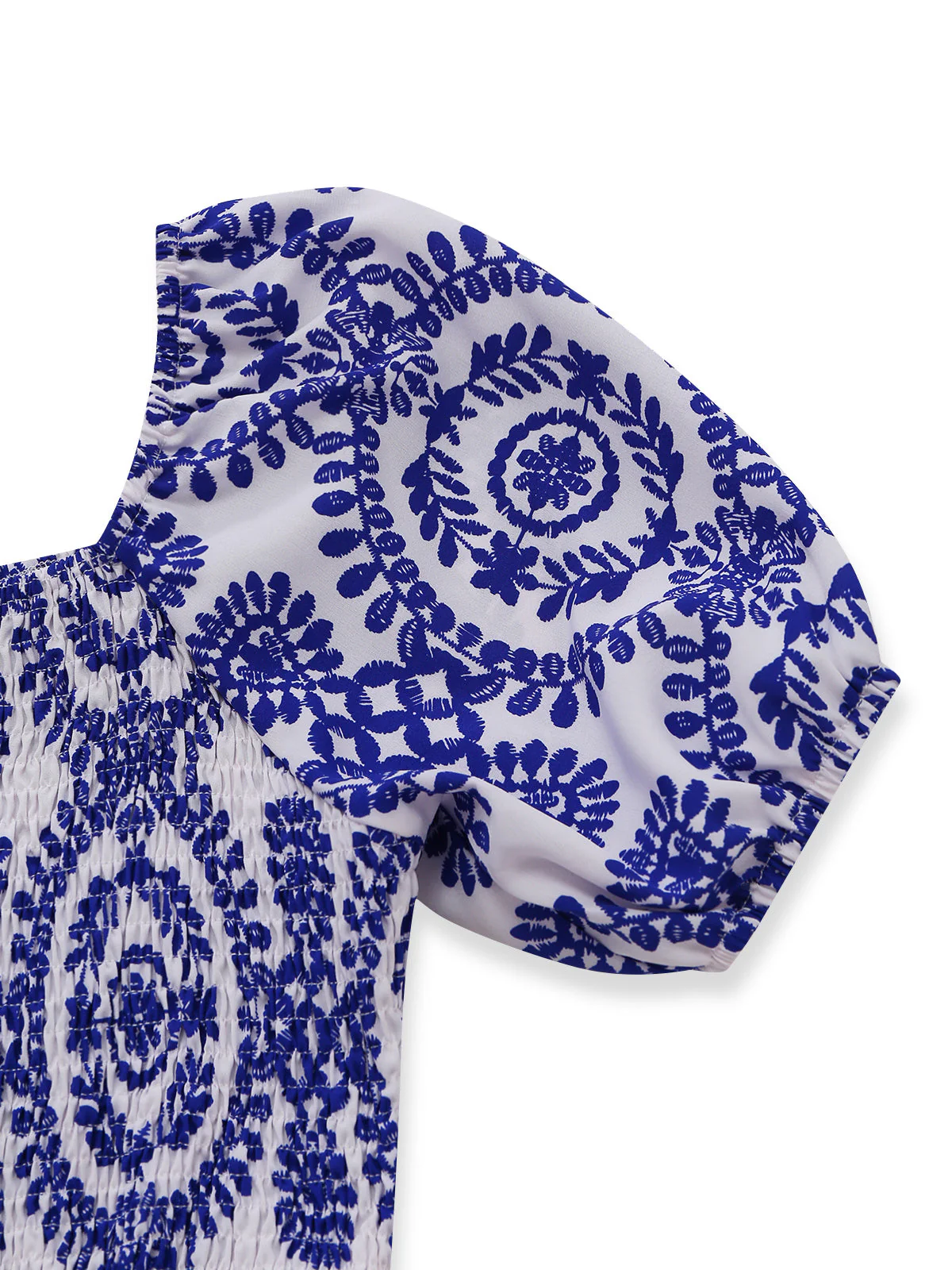 Combinaison bohème bleue motif floral encolure arrondie et manches bouffantes années 50 - Image 5