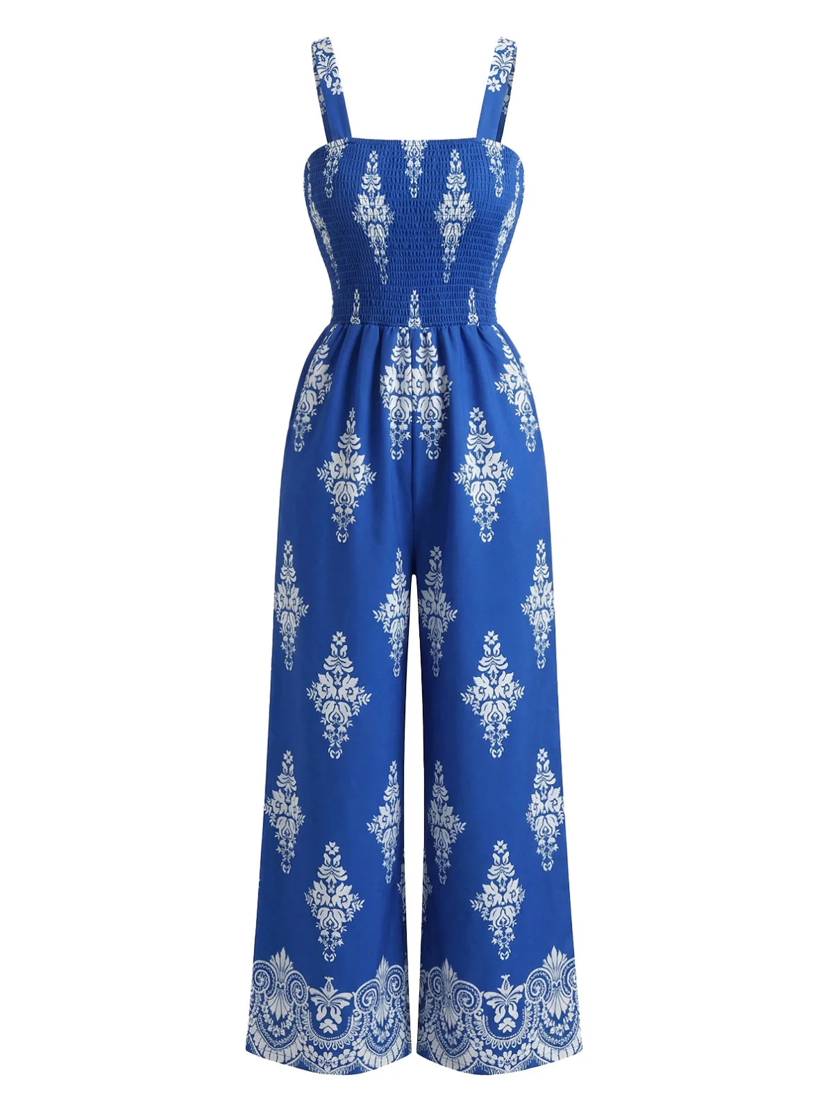 Combinaison Bohème Florale Smockée Jambes Larges Années 1970 - Image 2