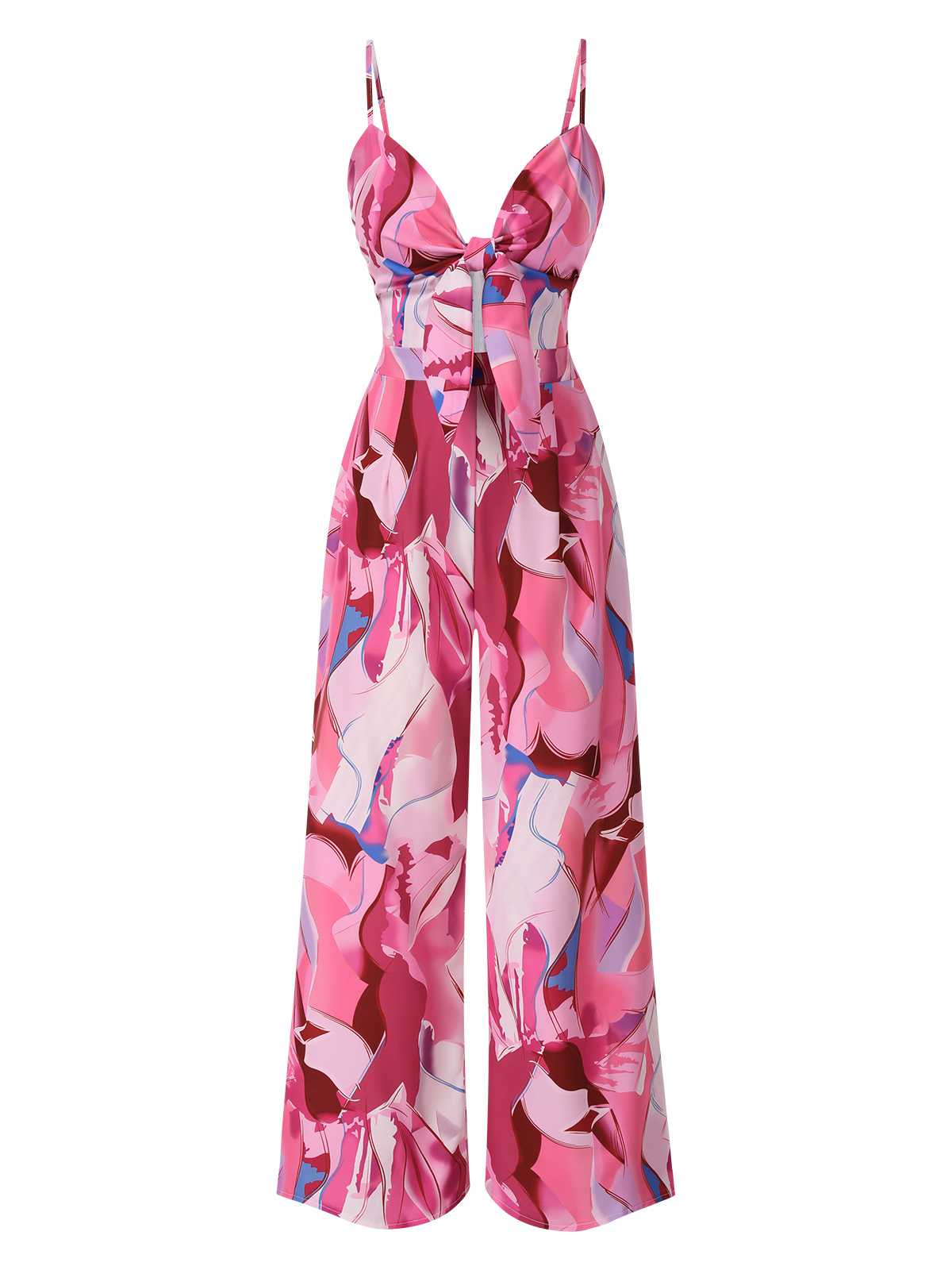 Combinaison bretelles rose motif psychédélique et nœud devant années 1970