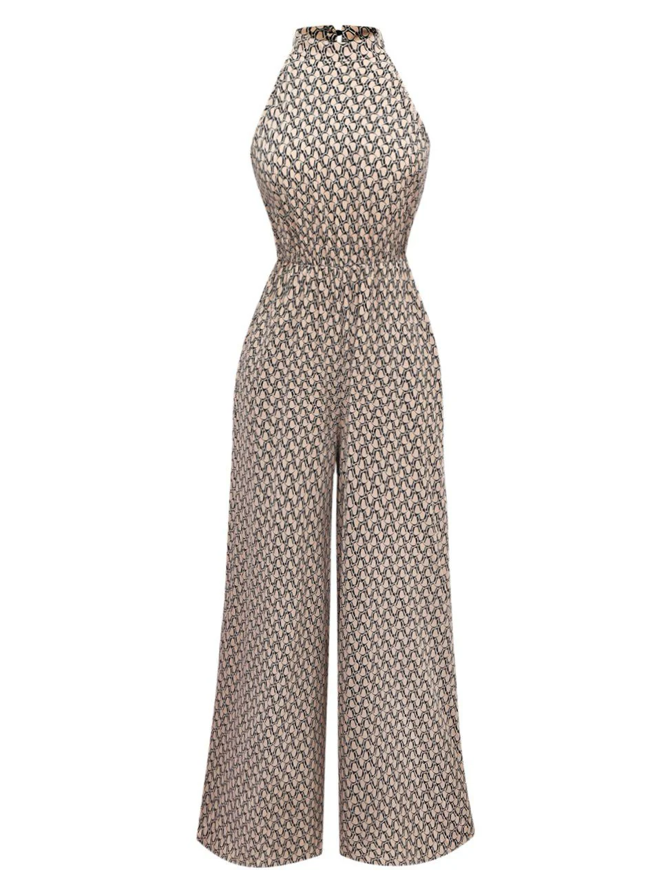 Combinaison col licou rond motif géométrique beige des années 1930