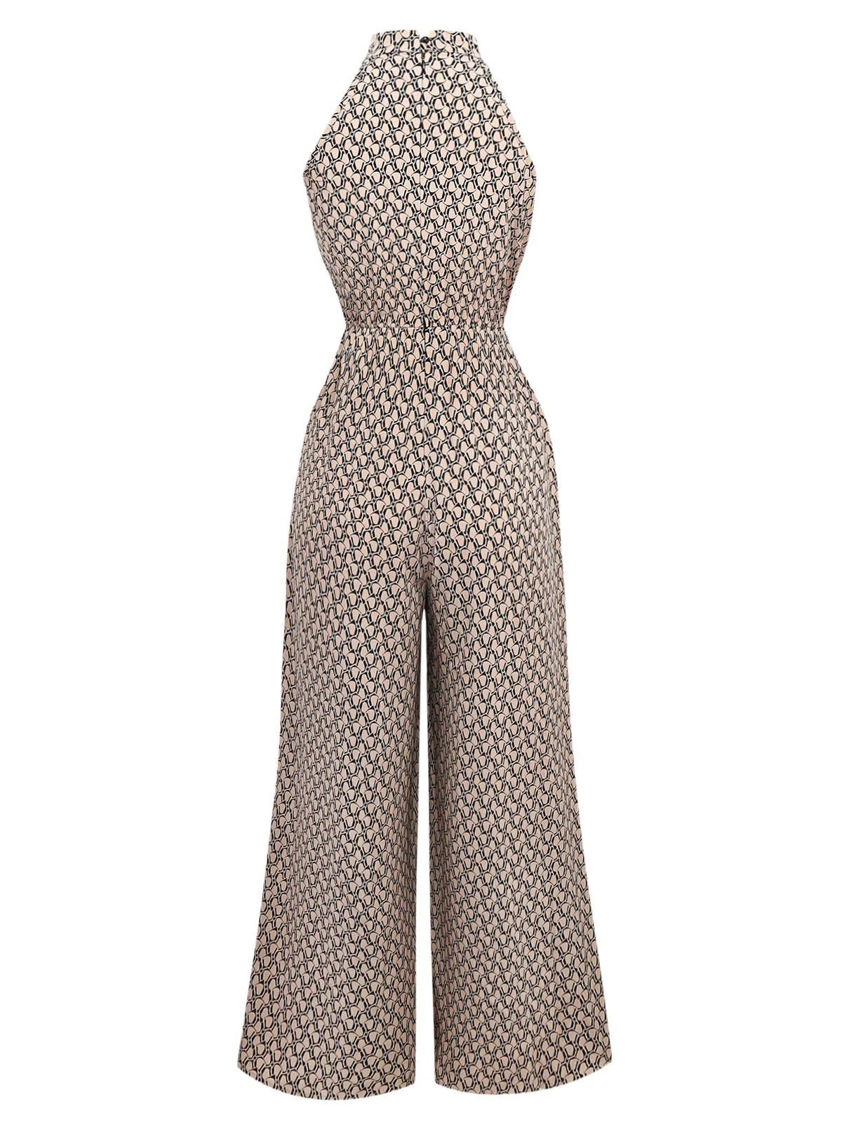 Combinaison col licou rond motif géométrique beige des années 1930 - Image 2