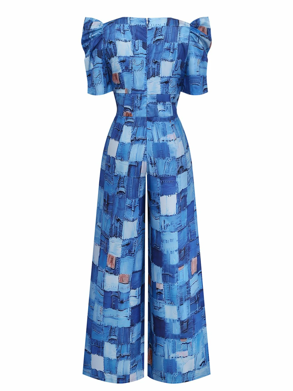Combinaison col V manches bouffantes bleue 1940s - Image 3