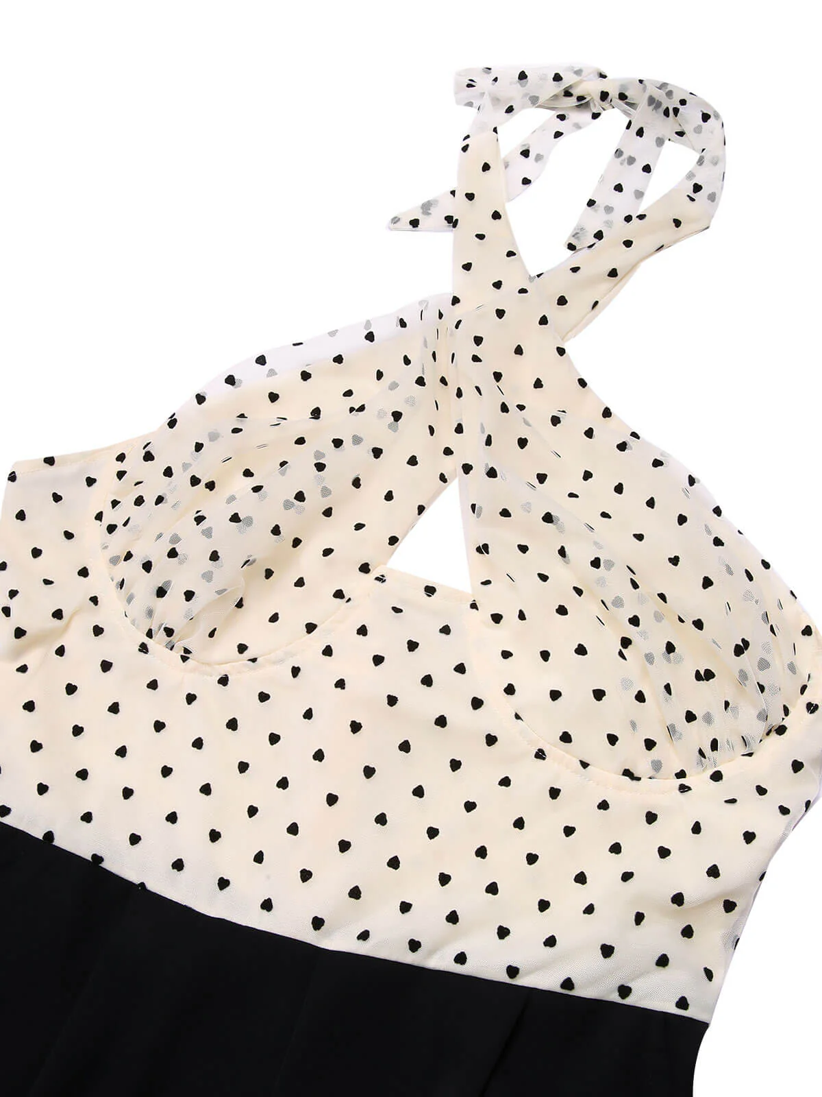 Combinaison dos nu beige et noire à pois coeur des années 1950 - Image 3
