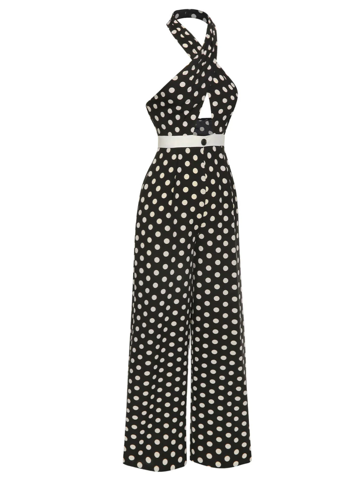 Combinaison dos nu croisé à pois noir des années 1940 - Image 3