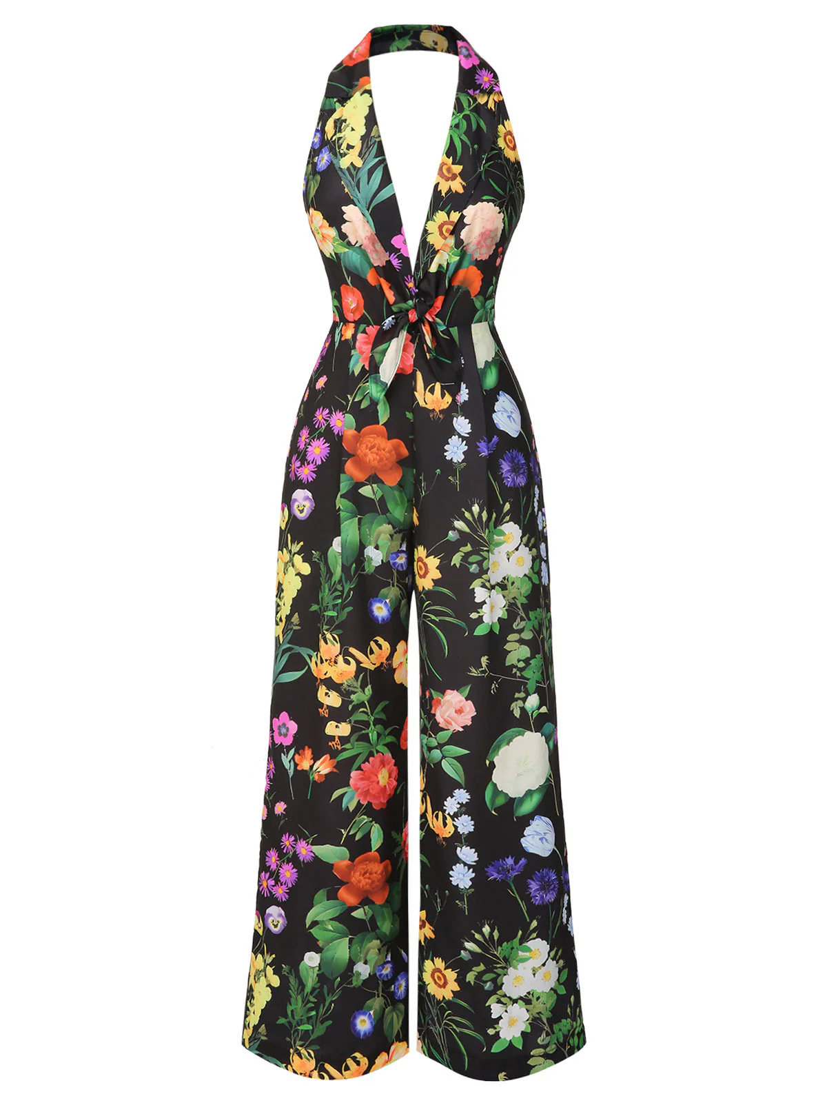 Combinaison dos nu noire fleur à col en V années 1930 - Image 3