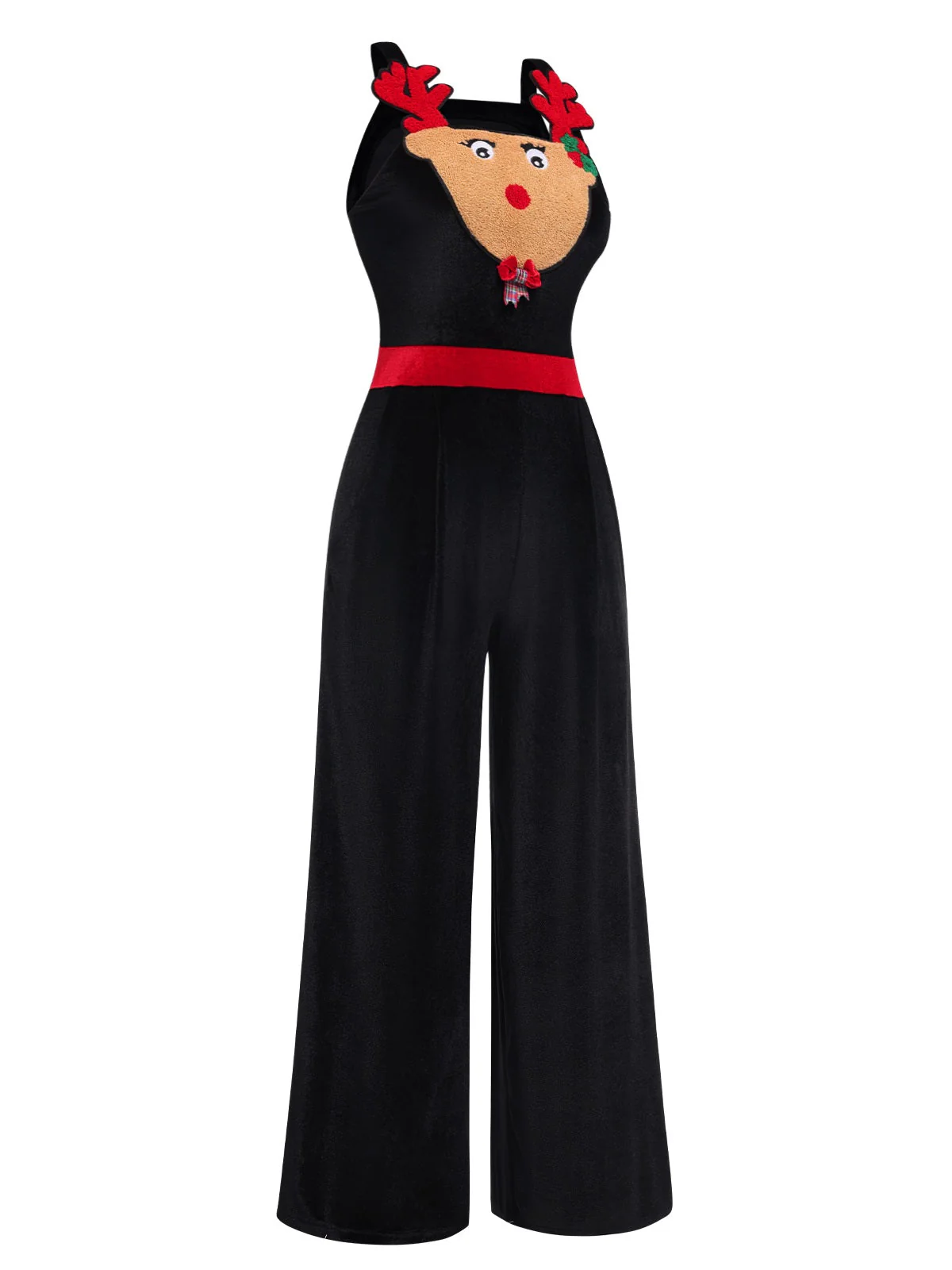 Combinaison en velours peluche noire à motif d'élan de Noël des années 1940 - Image 3
