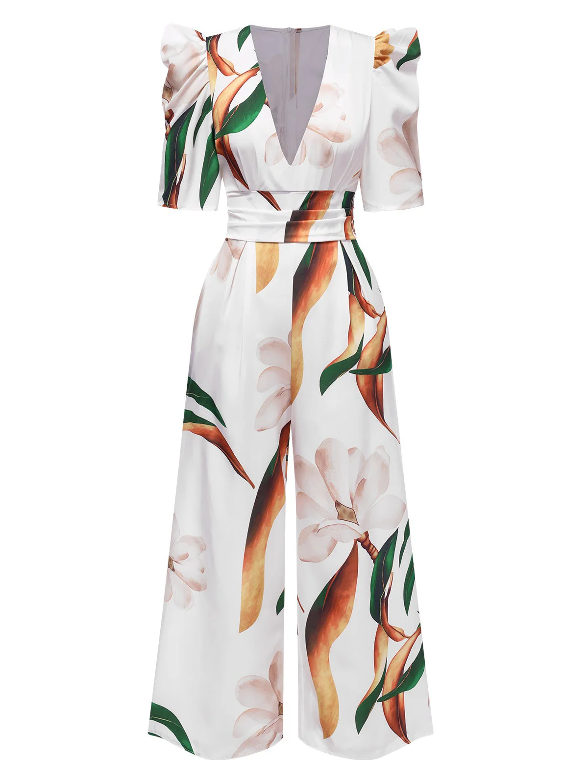 Combinaison fleurie Magnolia bouffante multicolore à col en V des années 1930 - Image 2