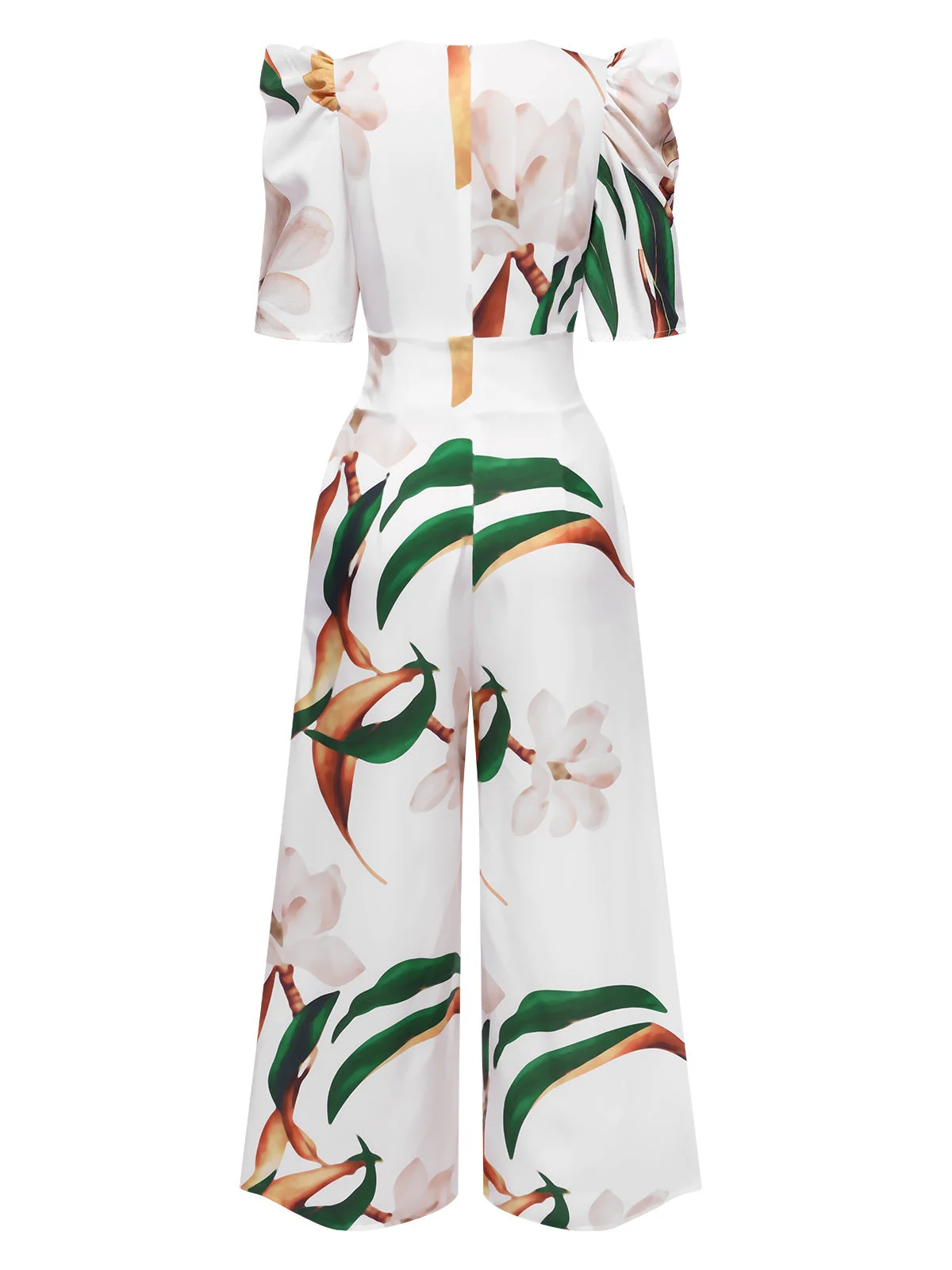 Combinaison fleurie Magnolia bouffante multicolore à col en V des années 1930 - Image 3