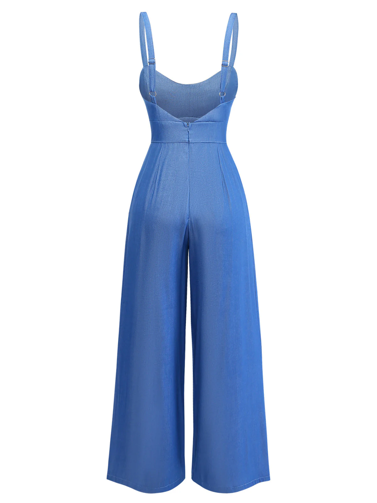 Combinaison froncée à bretelles spaghetti denim bleu années 1950 - Image 3