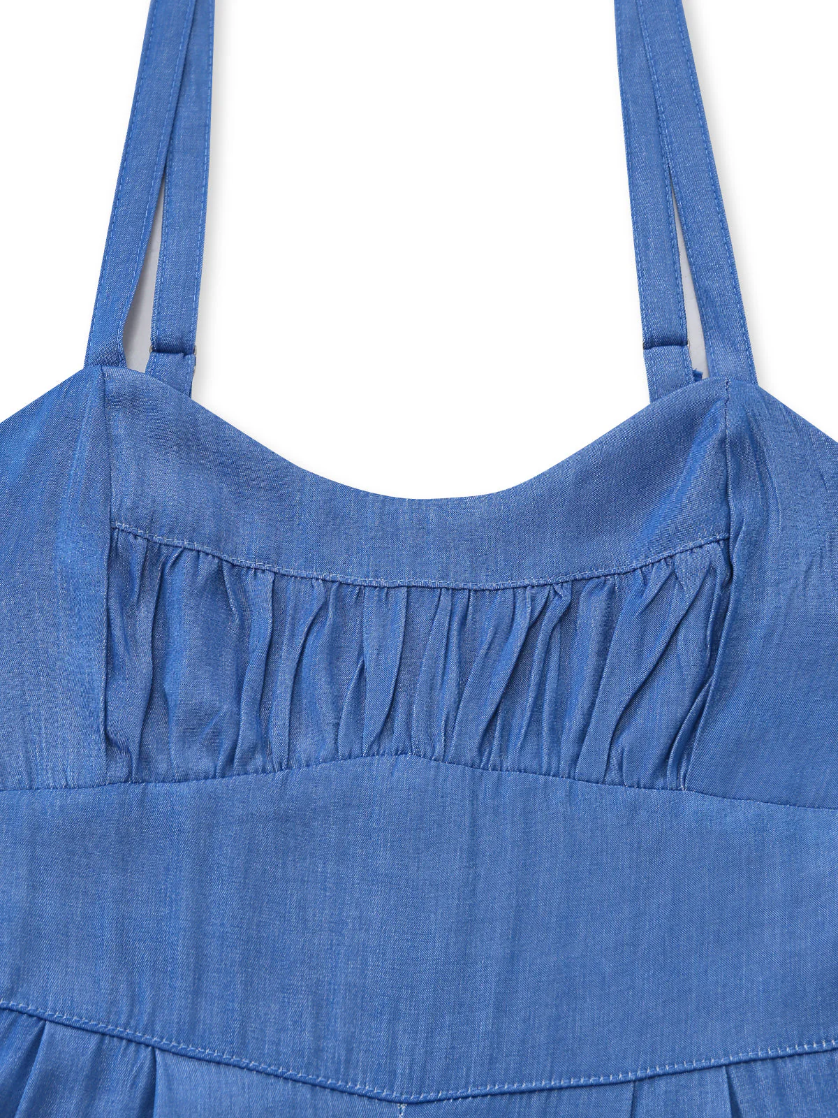 Combinaison froncée à bretelles spaghetti denim bleu années 1950 - Image 4