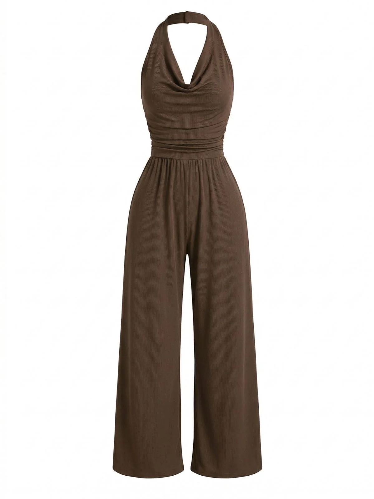 Combinaison marron café col bénitier et dos nu modèle halter années 50 - Image 2