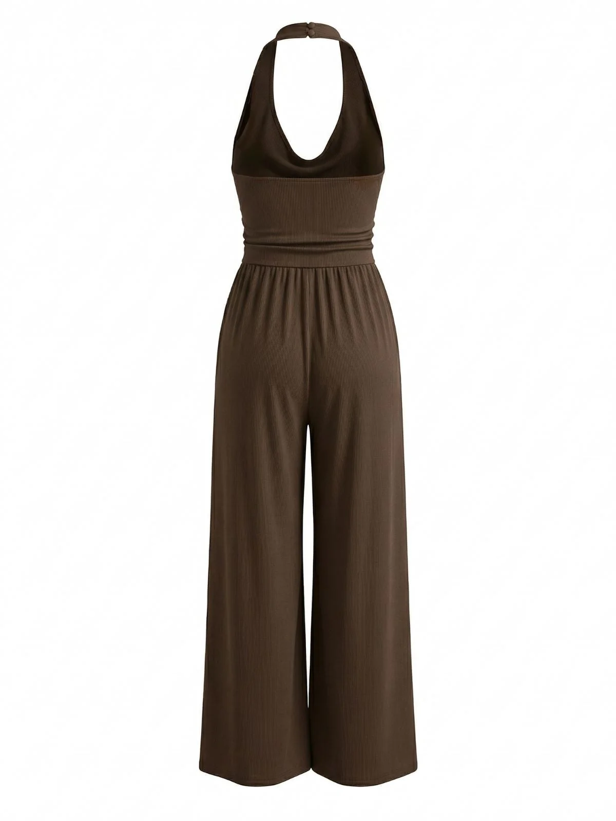 Combinaison marron café col bénitier et dos nu modèle halter années 50 - Image 3