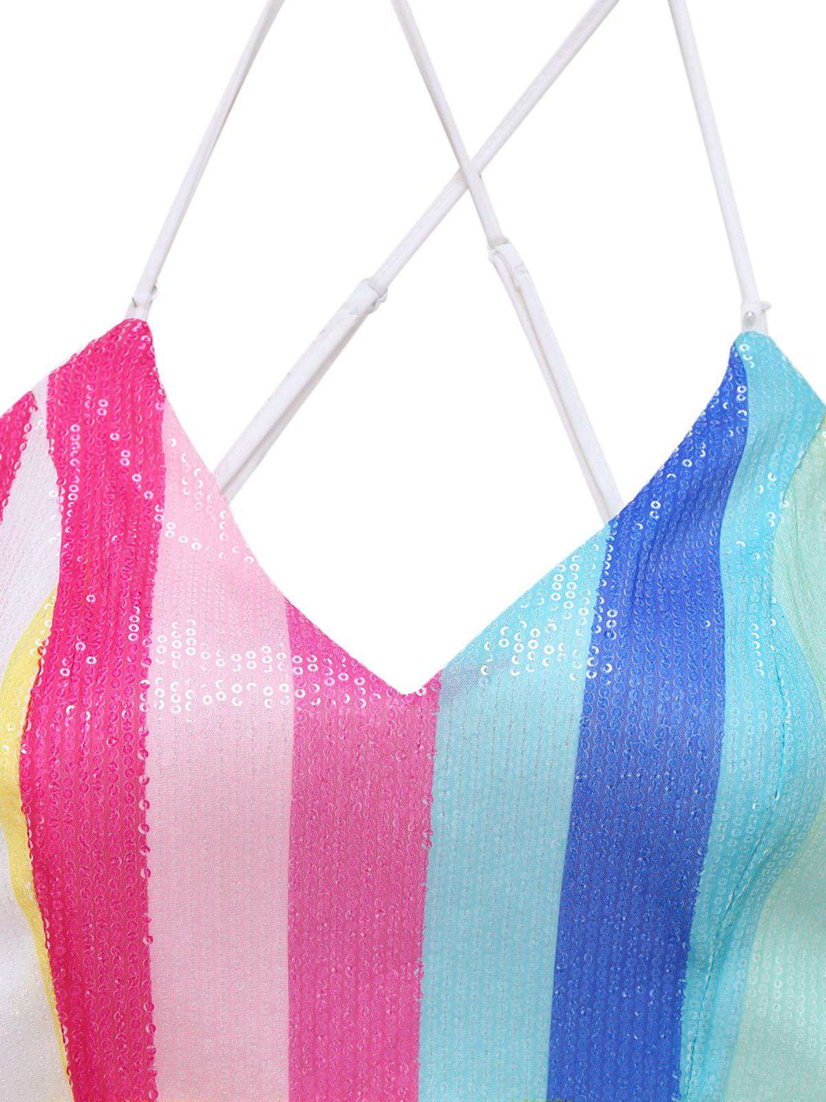 Combinaison multicolore à rayures verticales et paillettes col en V années 1960 - Image 3