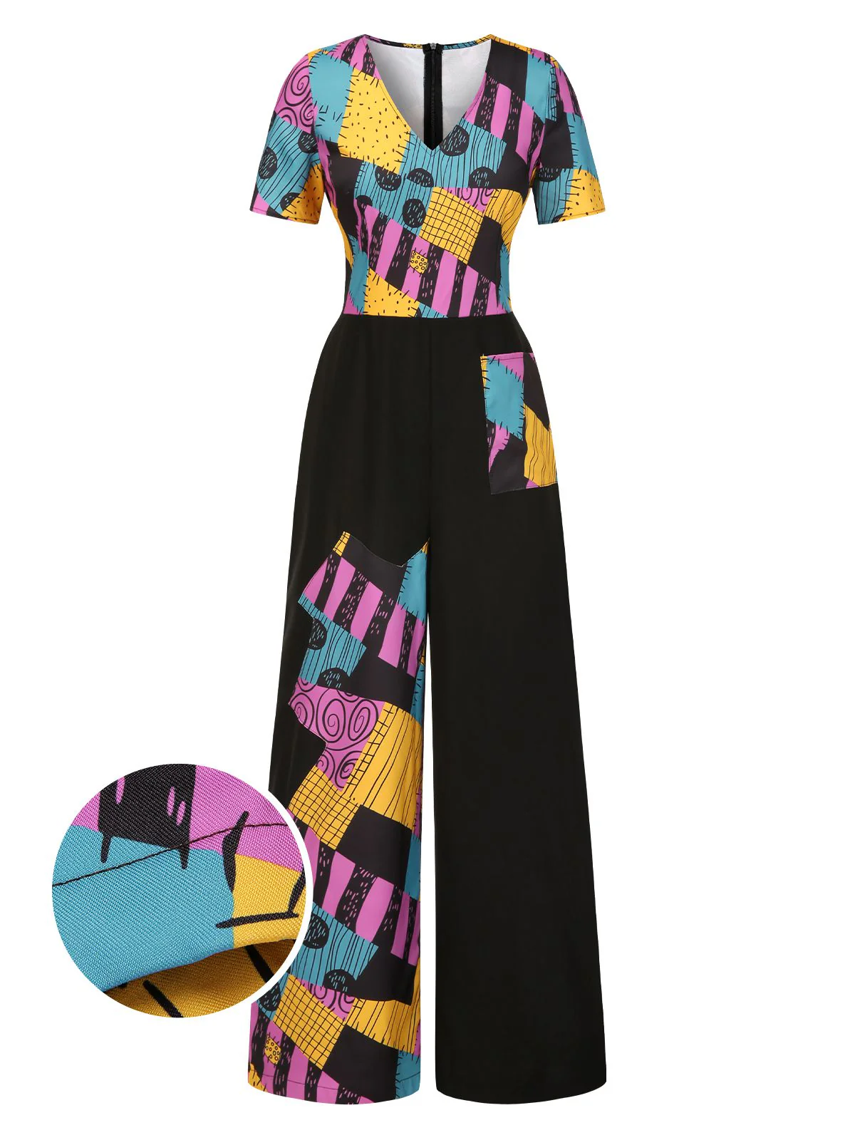 Combinaison multicolore Sally col en v années 1940