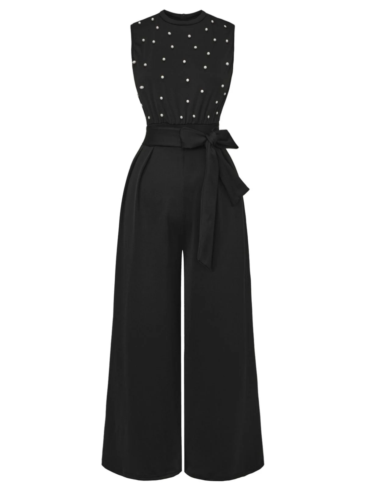 Combinaison noire à nœud et perles avec ceinture années 1950 - Image 2