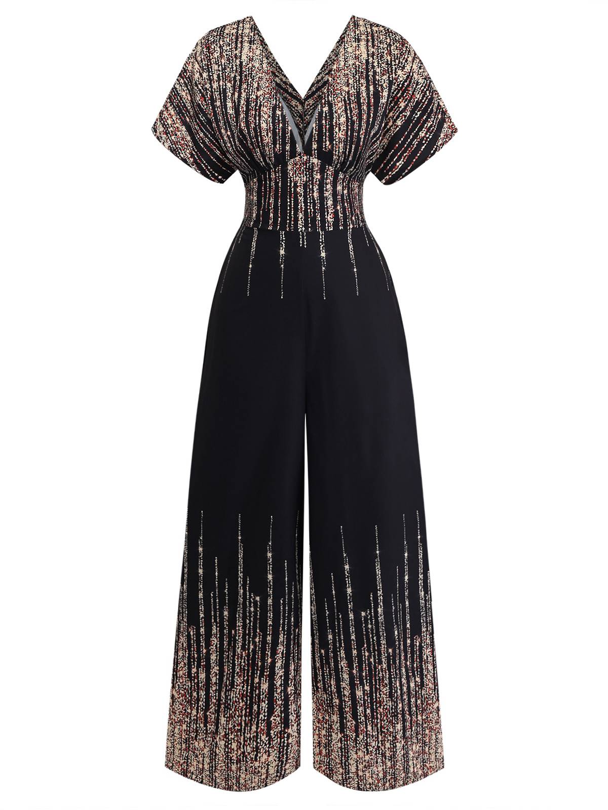 Combinaison noire col en V et taille haute années 1950