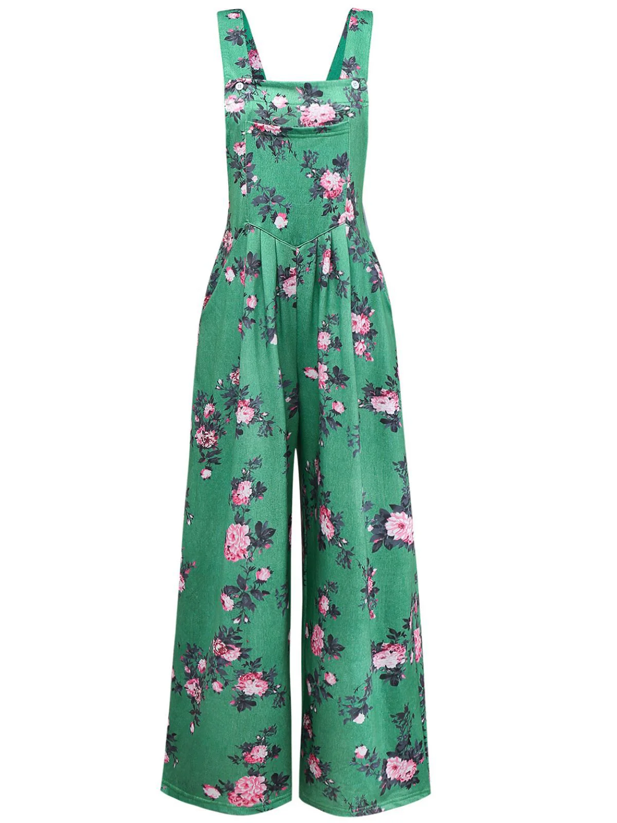Combinaison pantalon large à imprimé floral vert années 1940 - Image 4