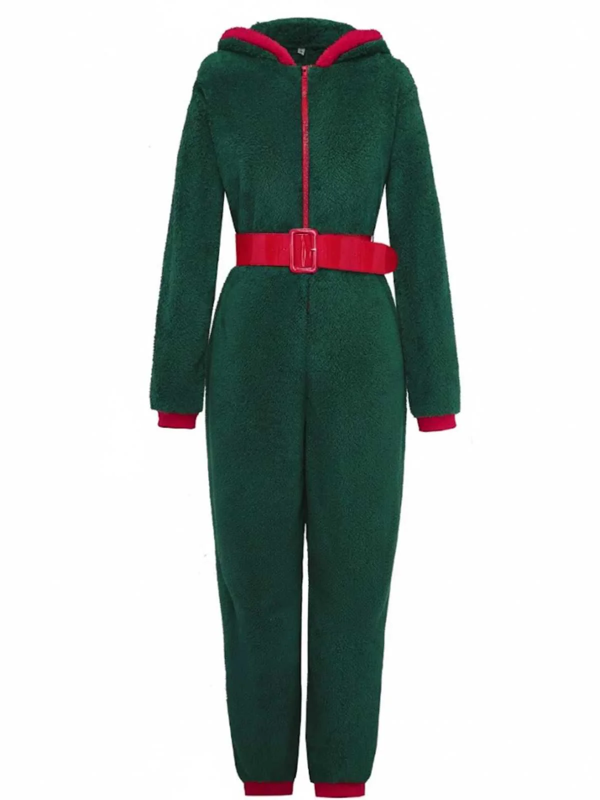Combinaison pyjama de Noël verte en sherpa à capuche années 1970 - Image 2