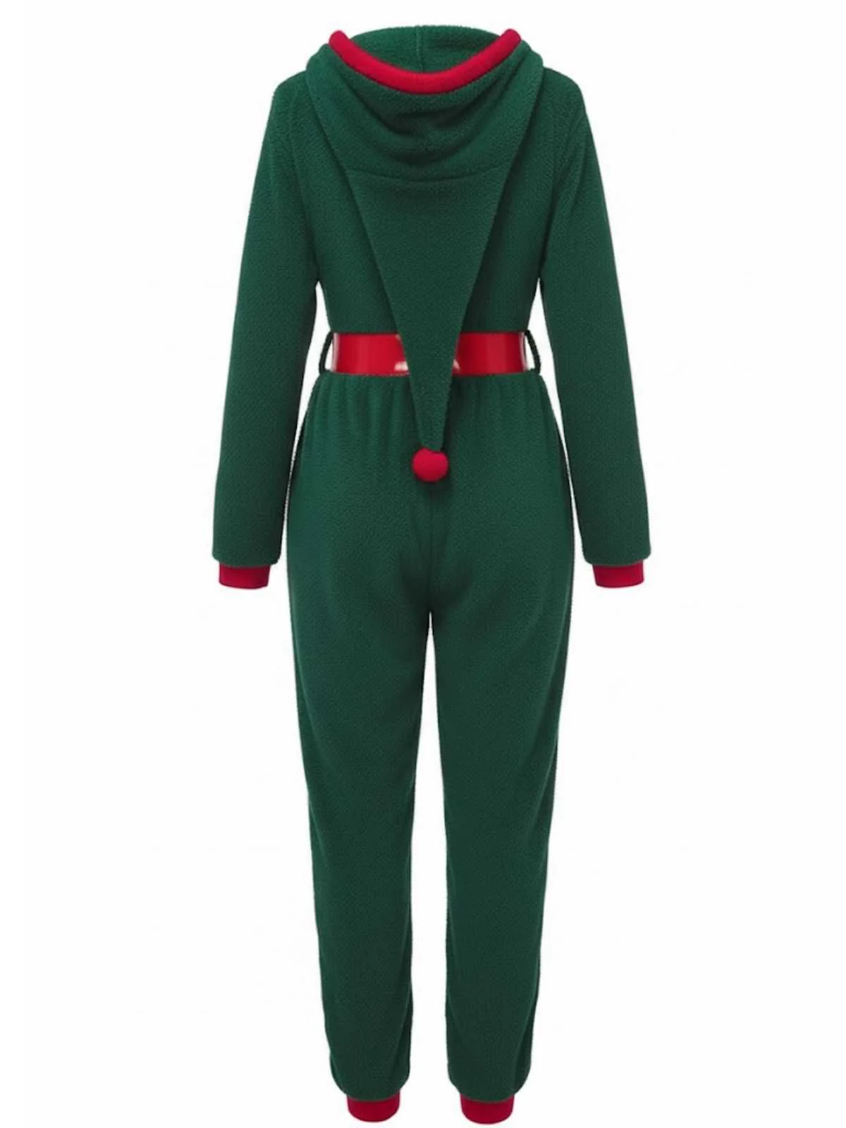 Combinaison pyjama de Noël verte en sherpa à capuche années 1970 - Image 3