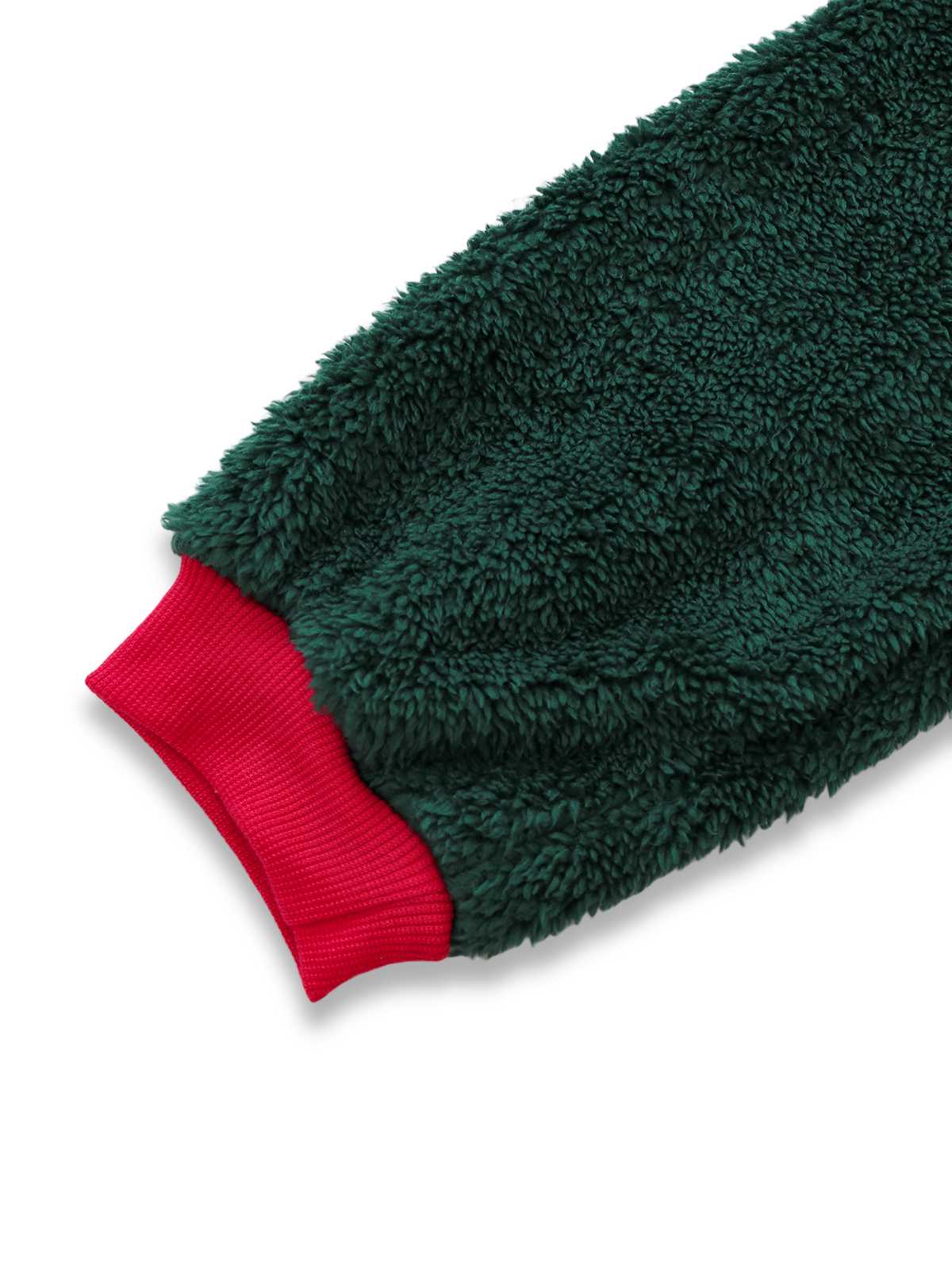 Combinaison pyjama de Noël verte en sherpa à capuche années 1970 - Image 4