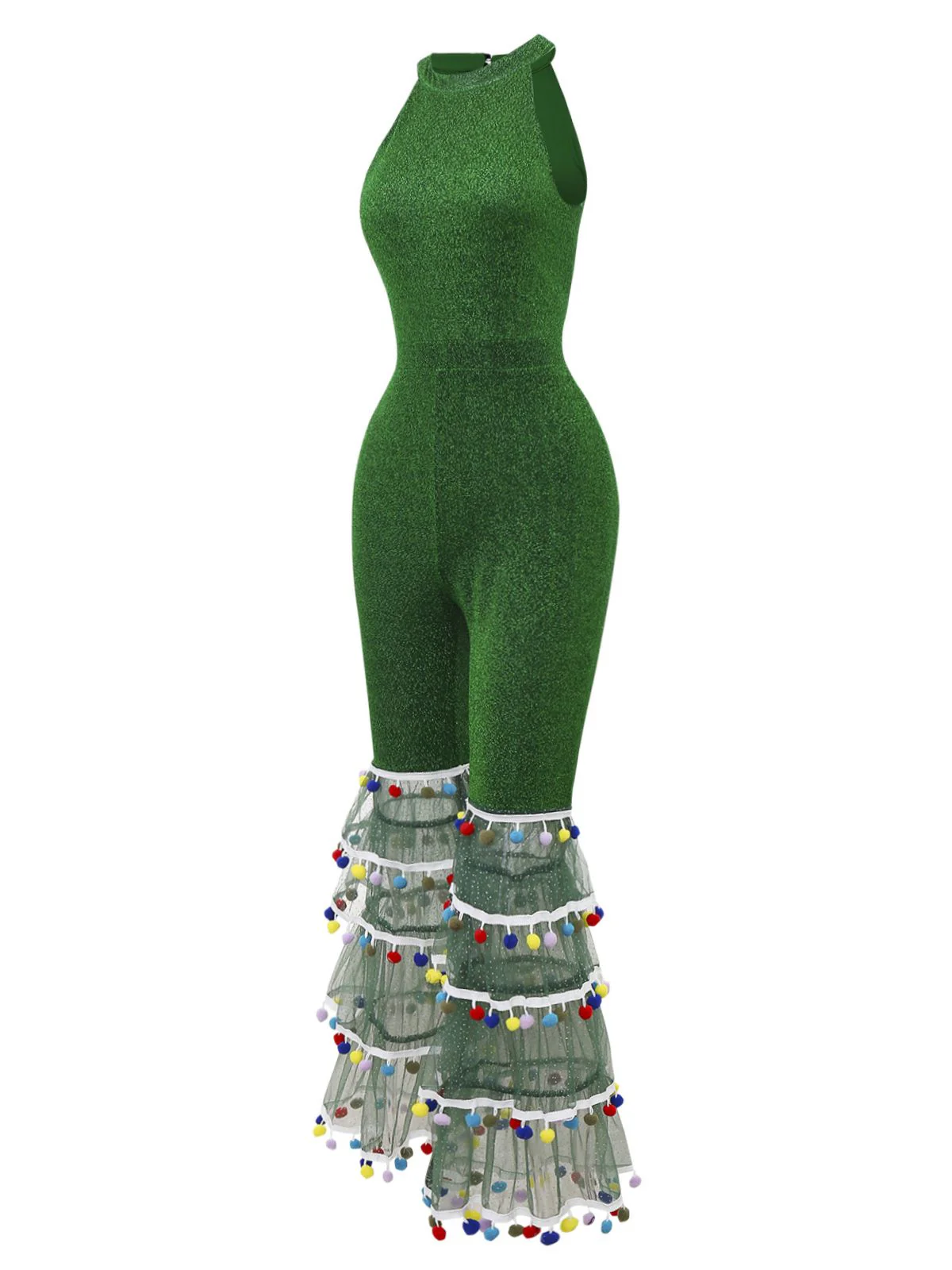 Combinaison verte évasée en mailles patchwork brillantes des années 1980 - Image 3