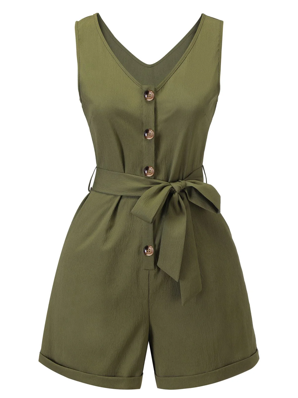 Combishort à nouer boutonnée à col en V vert armée des années 1950 - Image 2