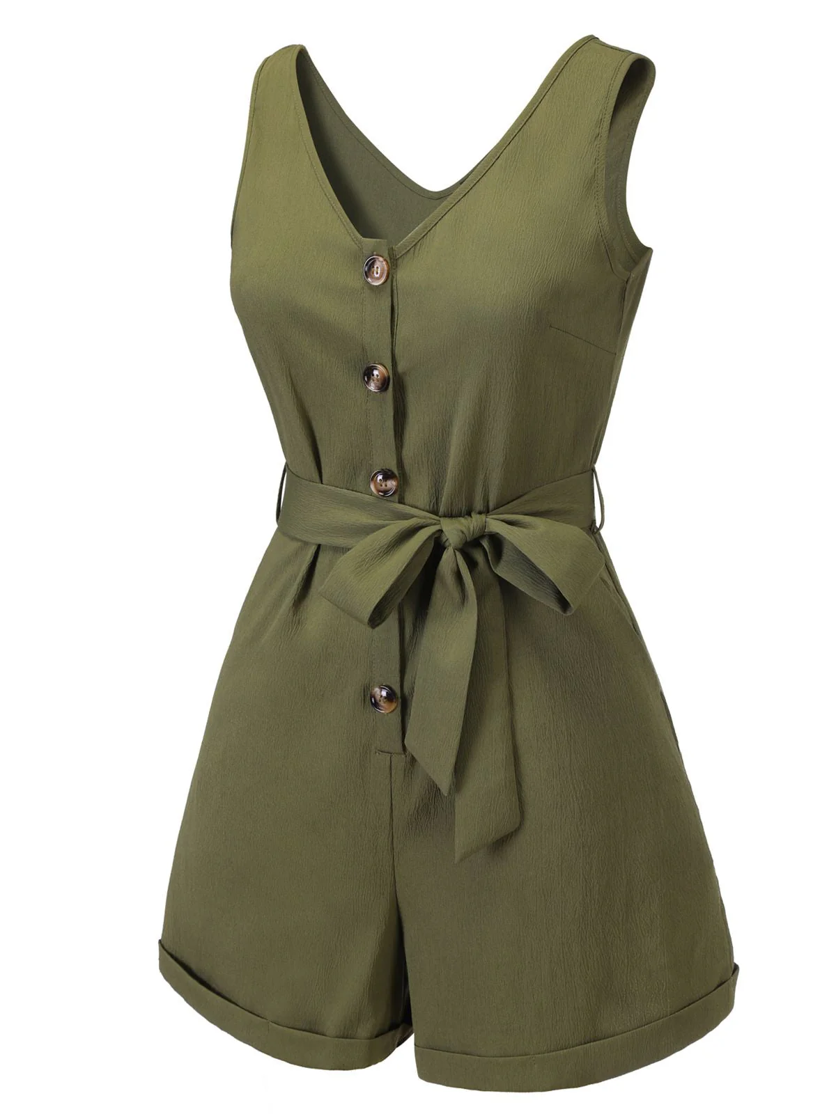 Combishort à nouer boutonnée à col en V vert armée des années 1950 - Image 4