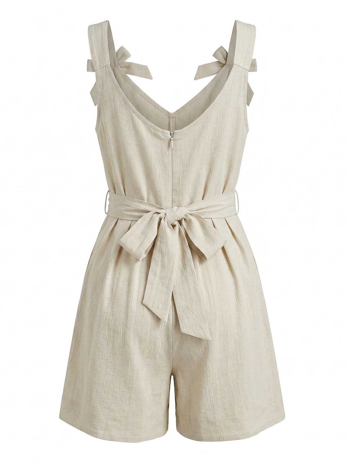 Combishort beige plissé larges bretelles et nœud années 50 - Image 5