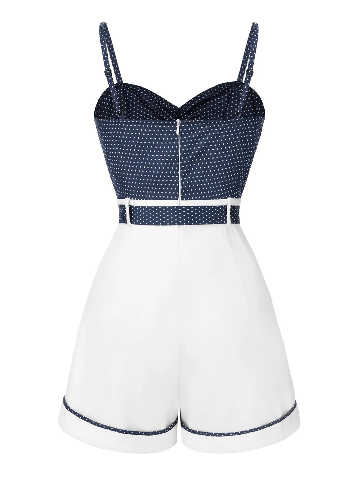 Combishort bleu à bretelles en patchwork à pois des années 1940 - Image 6