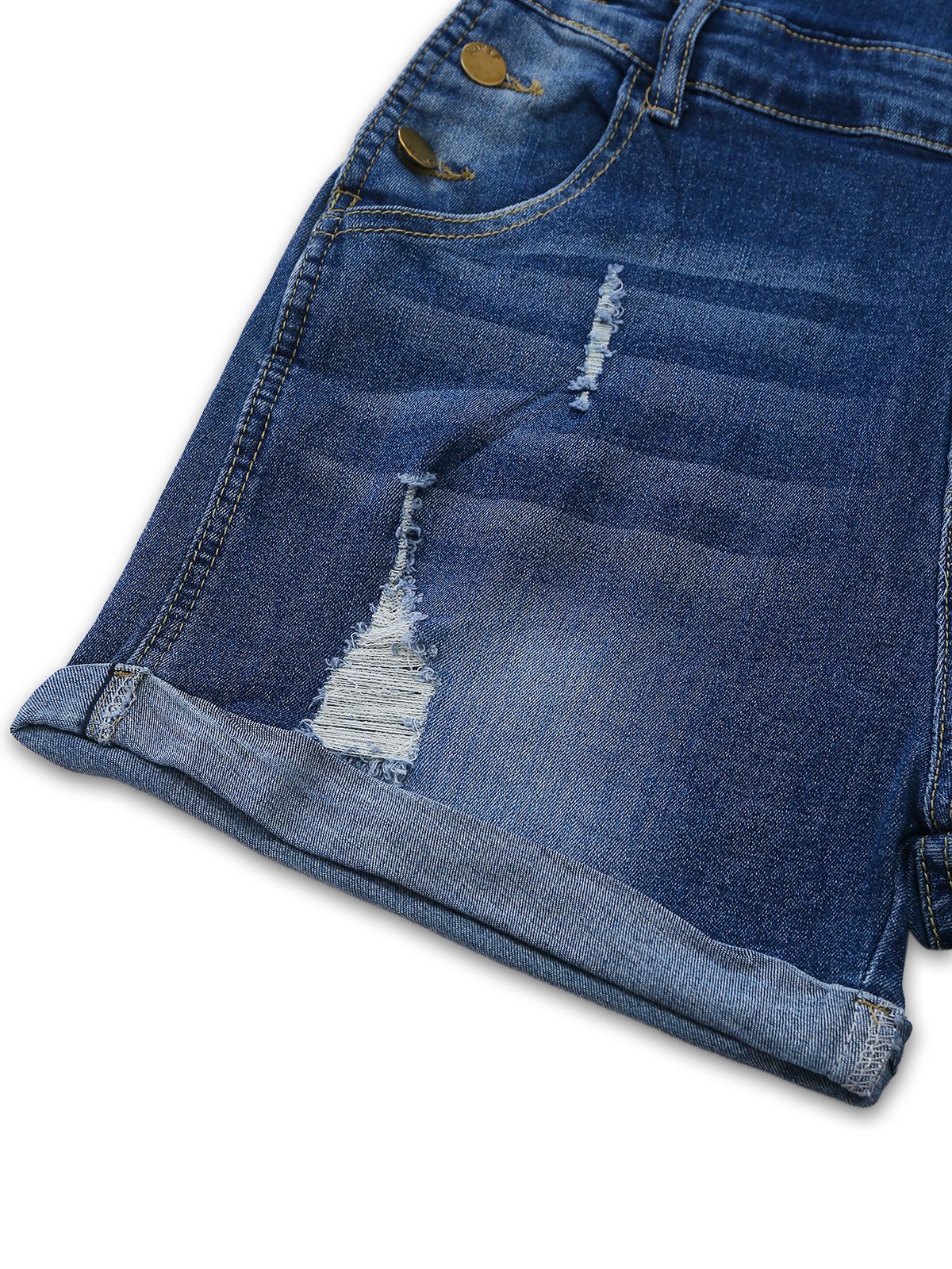 Combishort bleu salopette jean stretch déchiré 1970s - Image 10