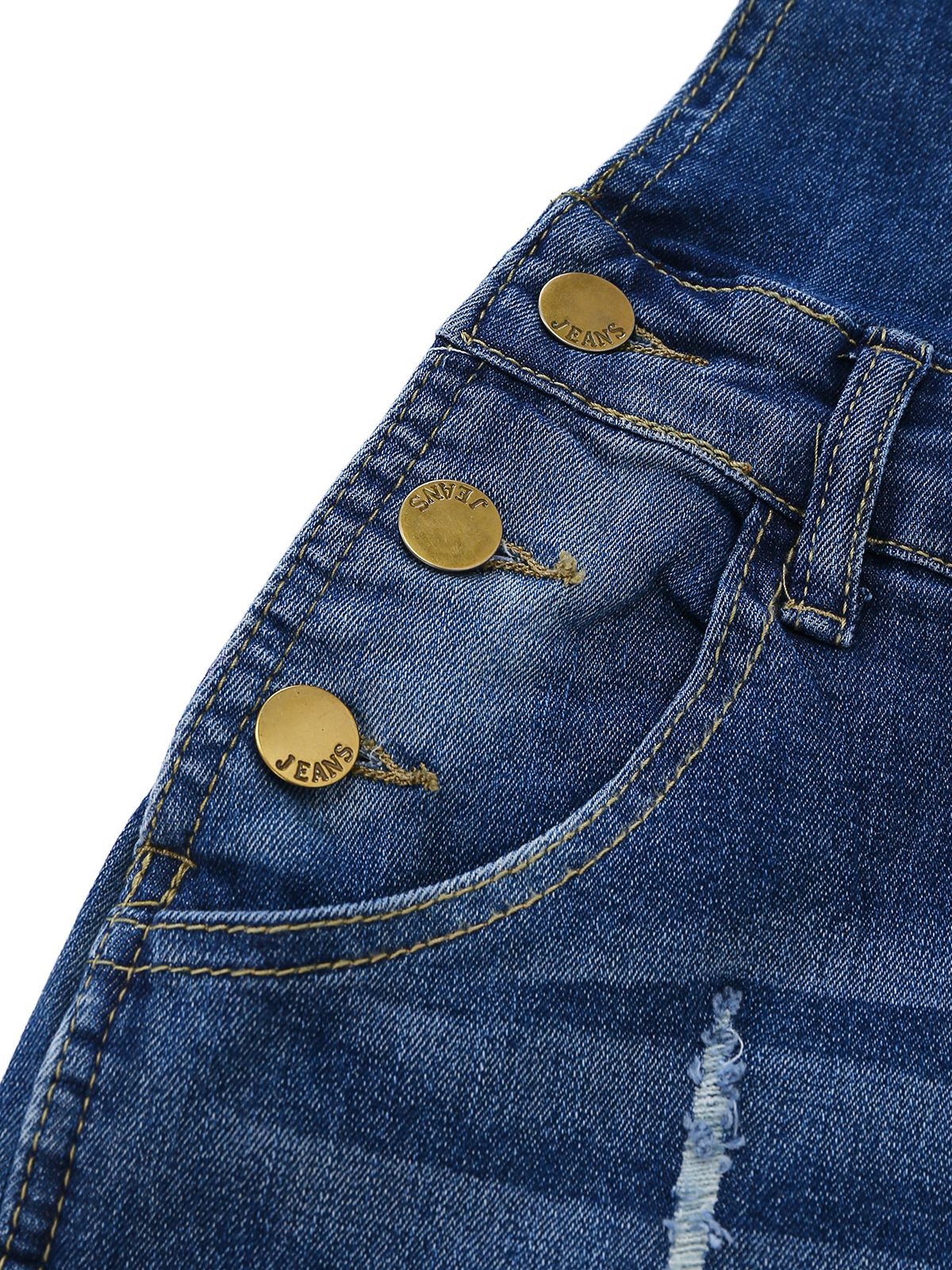 Combishort bleu salopette jean stretch déchiré 1970s - Image 7