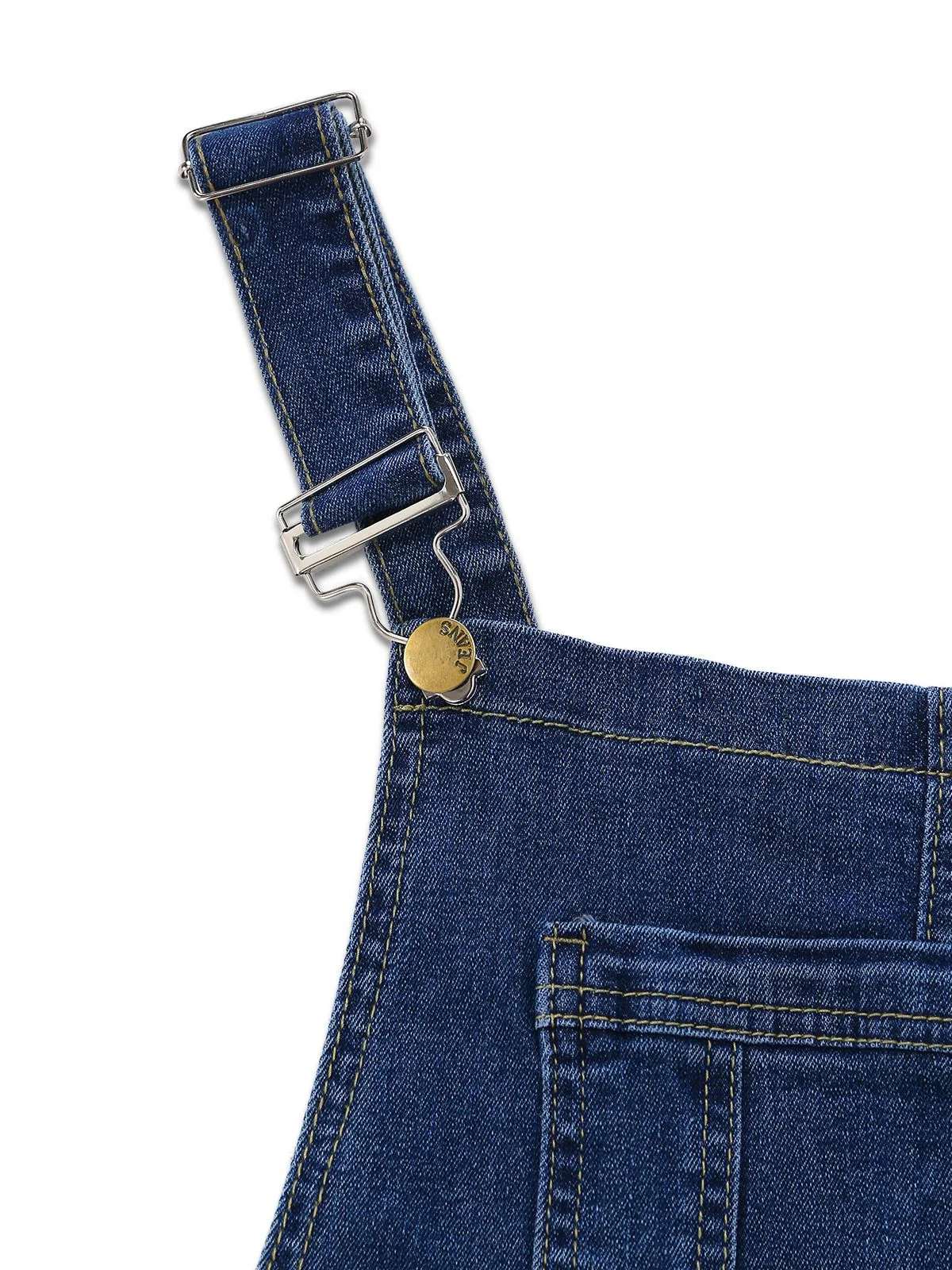 Combishort bleu salopette jean stretch déchiré 1970s - Image 9
